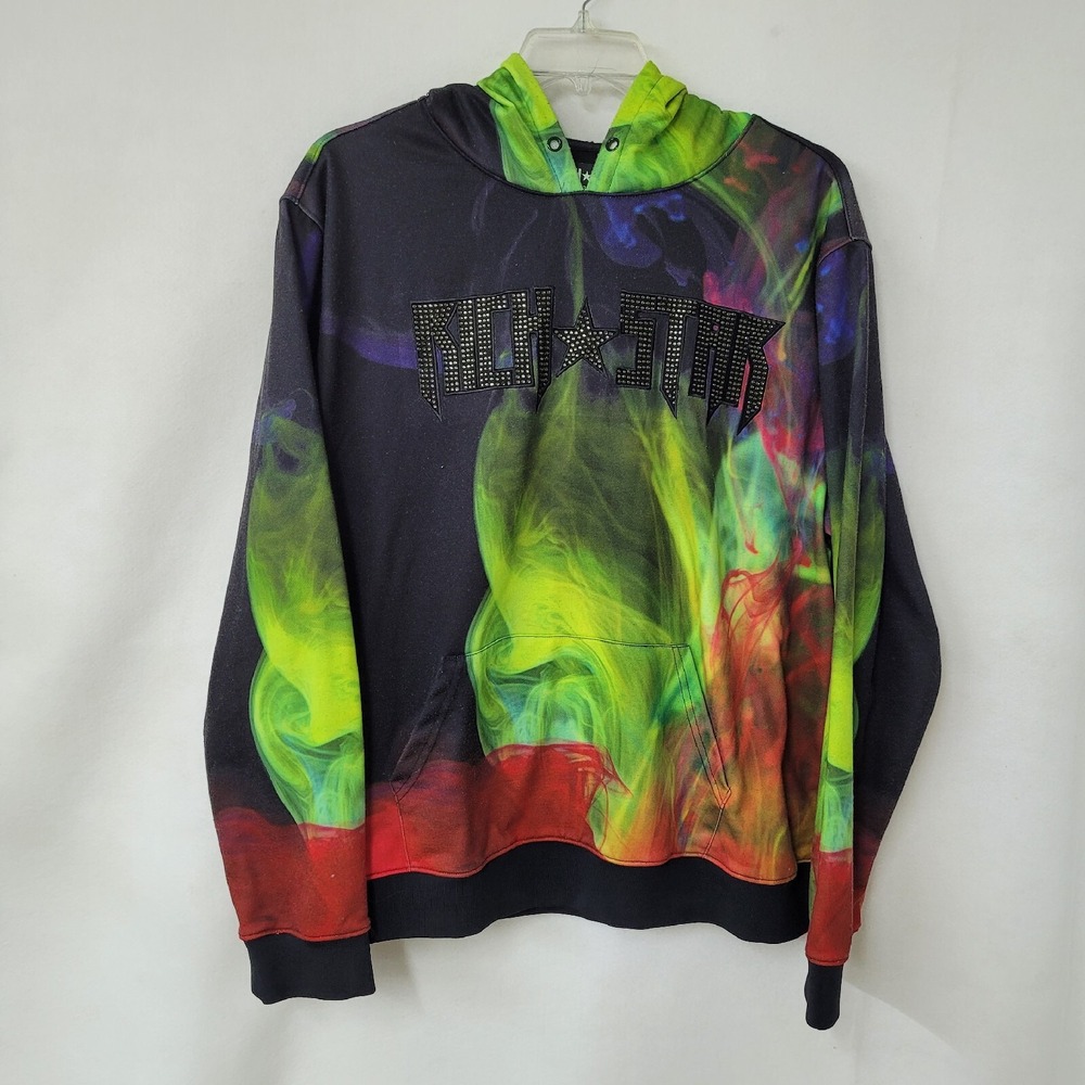 RICH*STAR Mens 3X Hoodie Black Green Red‎ Tie Dye Smoke Rhinestone Full Zip
